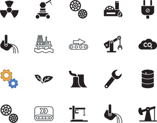 factory vector icon set such as: connection, sea, hazard, generator, spanner, exhaust, communication, development, offshore, button, global, co2, spa, steam, wire, bright, jack, carbon, motion