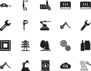 factory vector icon set such as: fuel, forest, drive, petrol, building, workshop, liquid, lines, milk, park, oil, future, barrel, cpu, formula, sensing, post, graphics, autonomous, measure, line