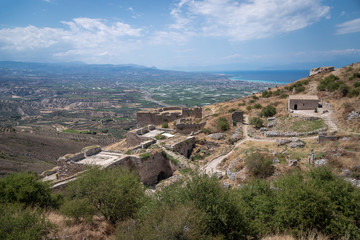Fototapeta na wymiar The ruins of the ancient Acrocorinth, the fortress of city Corinth in Greece