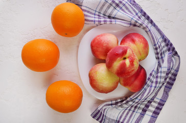 Ripe juicy nectarine with water drops.Fresh fruit nectarines healthy food.Vitamins are food for vegetarians.