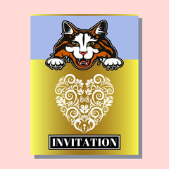 greeting invitation card template design with exotic wild cats. Design for banner, flyer, invitation, poster, web site or greeting card. Vector illustration