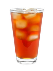 Glass of tasty iced tea on white background