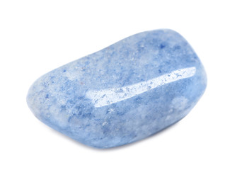 Beautiful blue quartz gemstone on white background