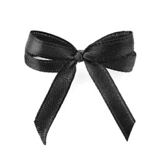 Black ribbon bow on white background, top view. Funeral symbol