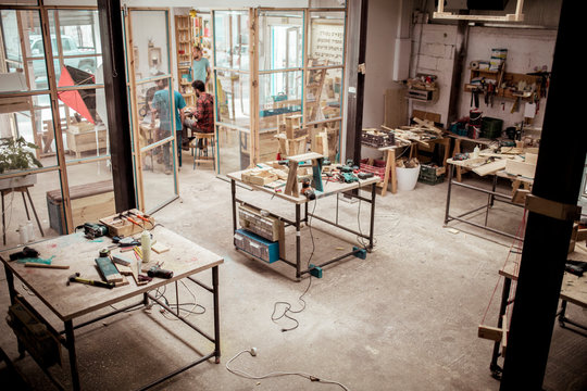 Carpenters working in workshop