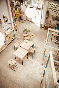 High angle view of empty workshop