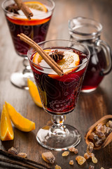 Hot cranberry mulled wine with oranges, anise and cinnamon