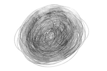 Round scribble drawn with pencil on white background