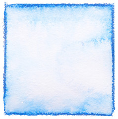 watercolor square blue with saturated edges. background for design with texture