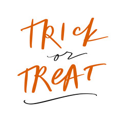 Happy Halloween Vector Illustration Web Trick Or Treat Lettering Cute Poster Or Postcard Clipart On White Background Pumpkin Silhouette