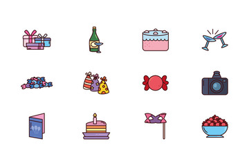 bundle birthday with icons set