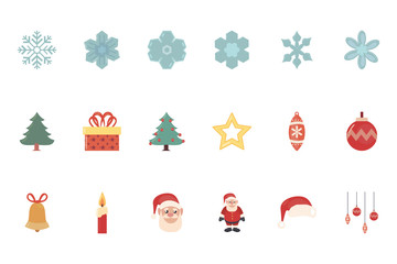 bundle of merry christmas with set icons