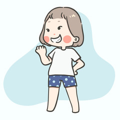 Kawaii cute girl with varieties action and feeling on white background