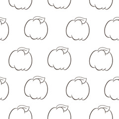 Simple seamless fall pattern with dark line pumpkins on white background