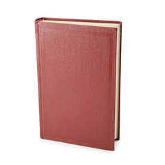 Book with blank red cover on white background