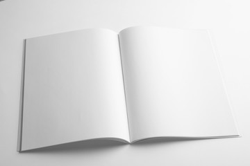 Blank open book on white background. Mock up for design