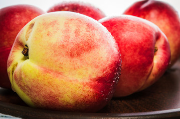 Fresh fruit nectarines healthy food.Harvest red and fresh nectarines . Pile of sweet fruits