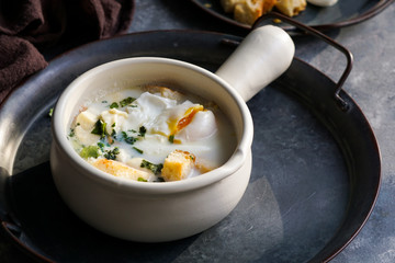 Changua - Colombian Egg and Milk Soup , tipical soup for breakfast in Bogota 