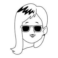 Cartoon woman face icon, flat design