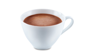 Dark hot chocolate drink on a white isolated background