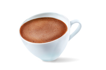 Dark hot chocolate drink on a white isolated background