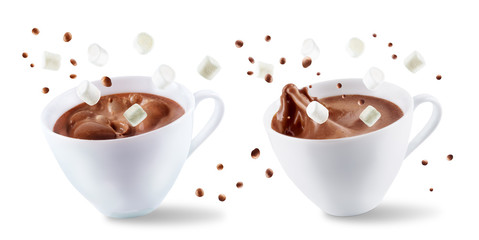 Dark hot chocolate drink on a white isolated background