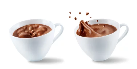Poster Dark hot chocolate drink on a white isolated background © nata_vkusidey