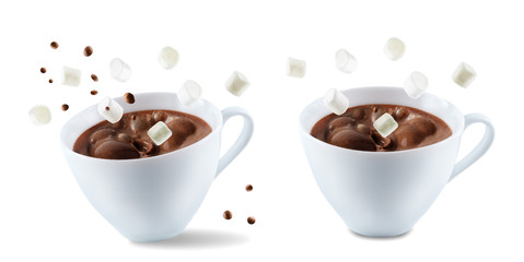 Dark hot chocolate drink on a white isolated background
