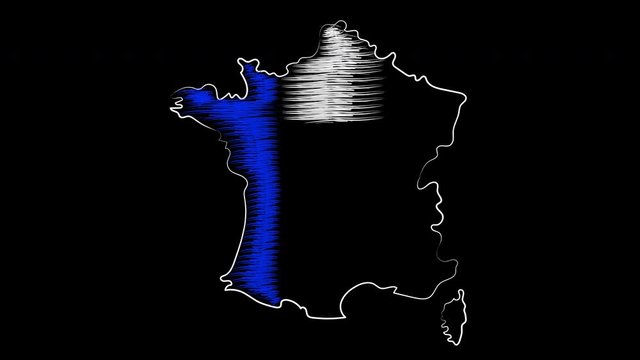 Rennes france coloring the map and flag. Motion design.