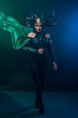 beautiful woman in halloween cosplay costume.  goddess of death 