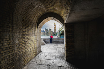 Tunnel in London, Big ben in distance.