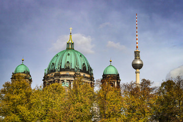 Berlin Dom and TV tower on a background of blue sky