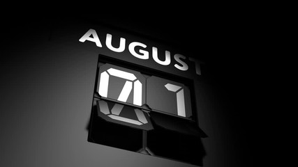 August 1 date. digital calendar change to August 1 animation