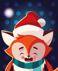 christmas card of fox with hat and scarf