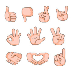 set of hands n cartoon style.use as stickers, emoticons, emotions for Internet resources and social networks. vector illustration