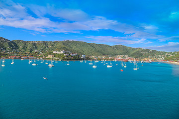 Fototapeta premium Saint Thomas Island resort, Scenic Charlotte Amalie Bay with docked cruise ships and yachts
