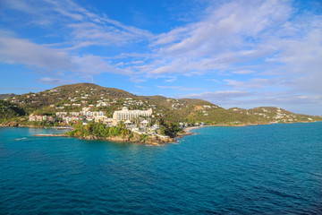 Fototapeta na wymiar Saint Thomas Island luxury Caribbean resort located at a scenic Charlotte Amalie bay