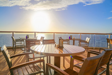 View from a cruise ship deck at scenic landscapes of Saint Thomas Island on a Caribbean vacation