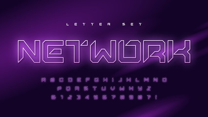 Glowing holographic uppercase letter set, vector alphabet, typography