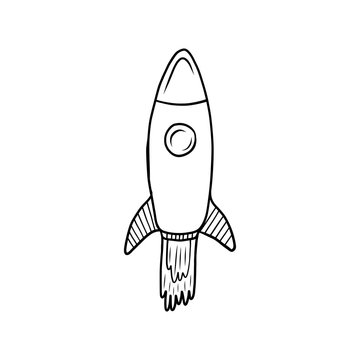 Hand drawn Rocket isolated on a white. Vector illustration.