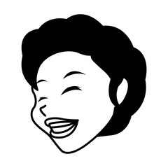silhouette of head of young woman smiling on white background