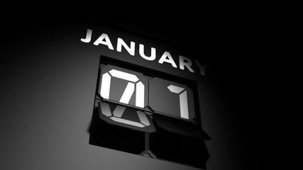 January 1 date. digital calendar change to January 1 animation