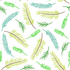 Christmas seamless pattern with colored spruce, pine branches. Perfect for holiday invitations, winter greeting cards, wallpaper and gift paper,For textiles, packaging, fabric, wallpaper.