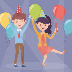 happy couple with cofetti and balloons celebration party
