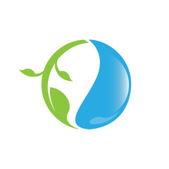 Eco logo water drop with leaf envitrontment design vector logo illustration