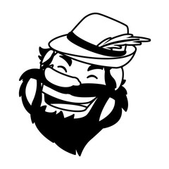 silhouette of head of man smiling with hat on white background