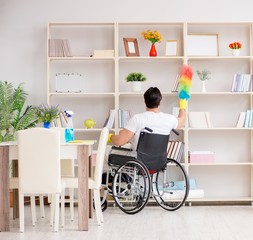 Disabled cleaner doing chores at home