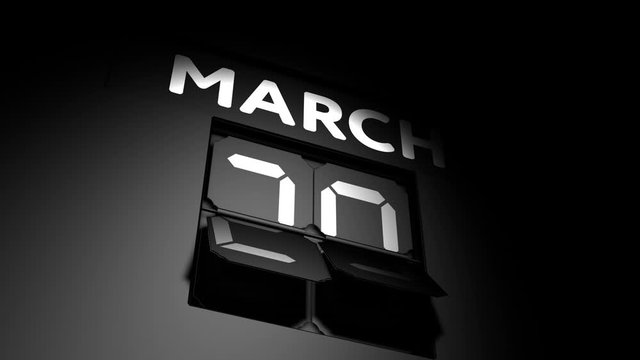 March 29 date. digital calendar change to March 29 animation