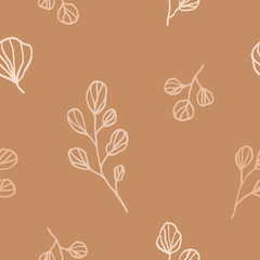 Botanical pattern with leaves and flowers. Vector floral background