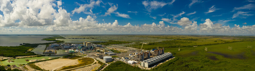Fototapeta na wymiar Turkey Point Nuclera Power plant Florida USA shot with aerial drone